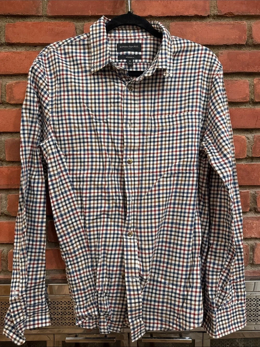 Banana Republic Plaid Button-Down Shirt in Blue, Red, and White